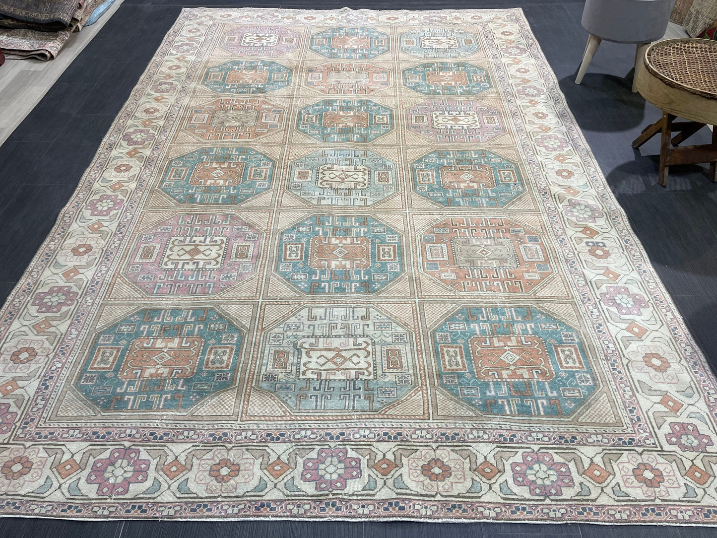 Antique Persian RUG, Turkish Oushak 6.5 x 9.6 Rug, Vintage Rug, Vintage Rug, Wool Muted Fine Knotted Rug, Handmade Rug,