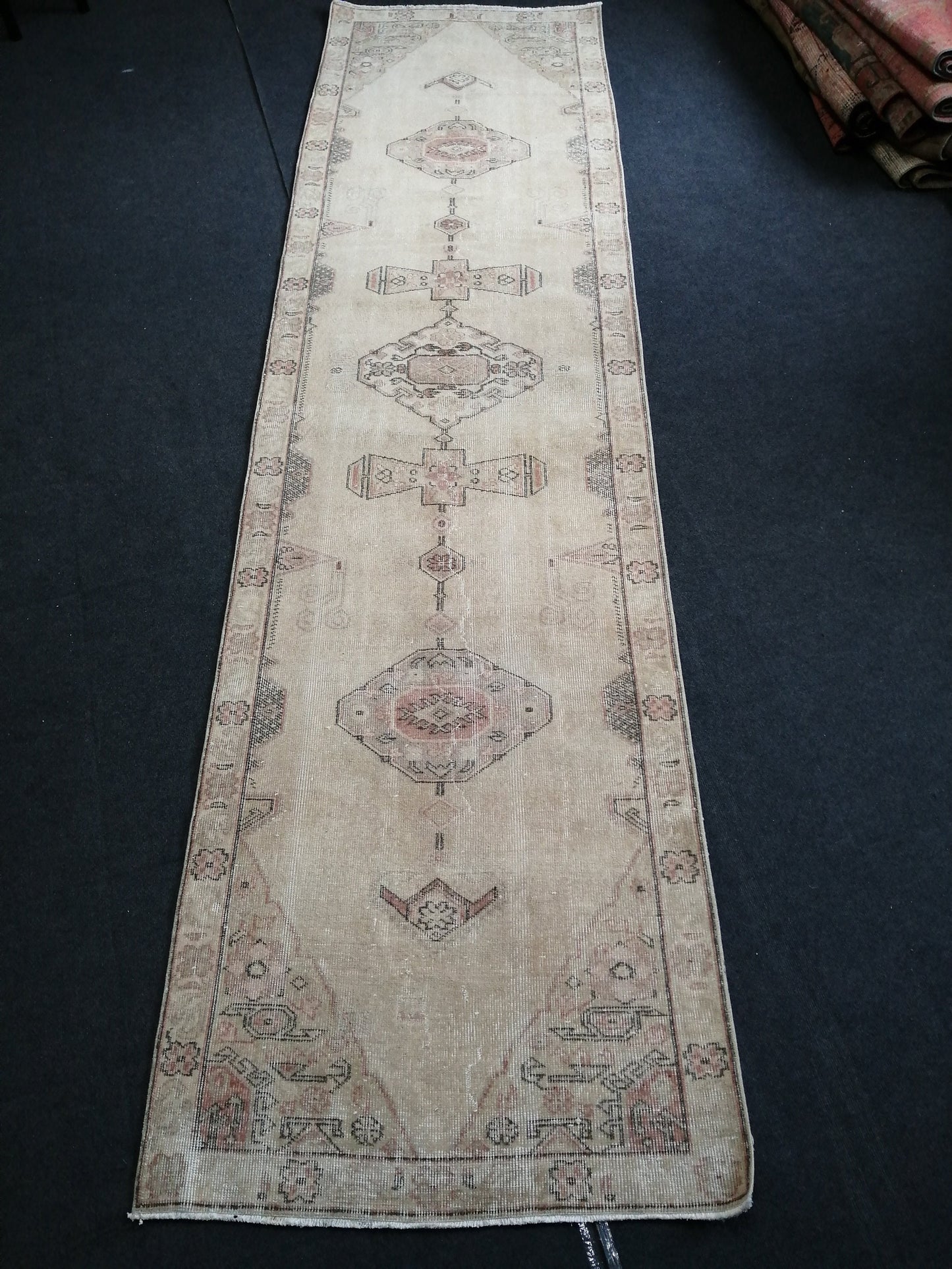 3.2 x 12 Oushak Runner Rug Blue Turkish Runner Rug Vintage Runner Rug Hallway Runner Rug Kitchen Runner Rug Wool Runner Rug Wool Oushak Rug