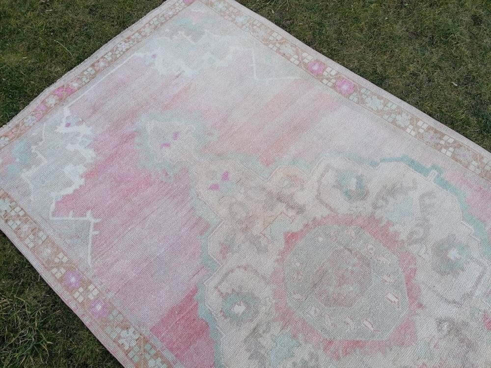 Vintage oushak rug 5'2x10'4 pastel turkish handmade rug, living room rug