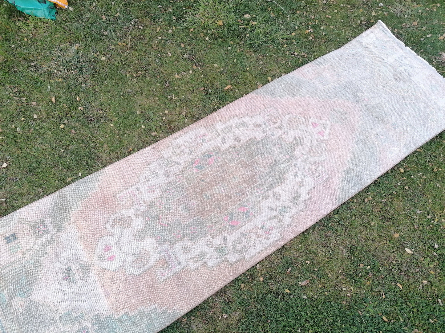 Pastel vintage runner rug, oushak wool runner 2'5x9'7 hallway handmade runner, turkish runner rug, entery runner, kitchen runner