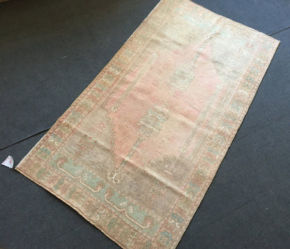 3x6 feet turkish oushak large rug, pastel vintage living room wide rug, muted handmade wool bedroom rug, kitchen area rug, bathroom area rug