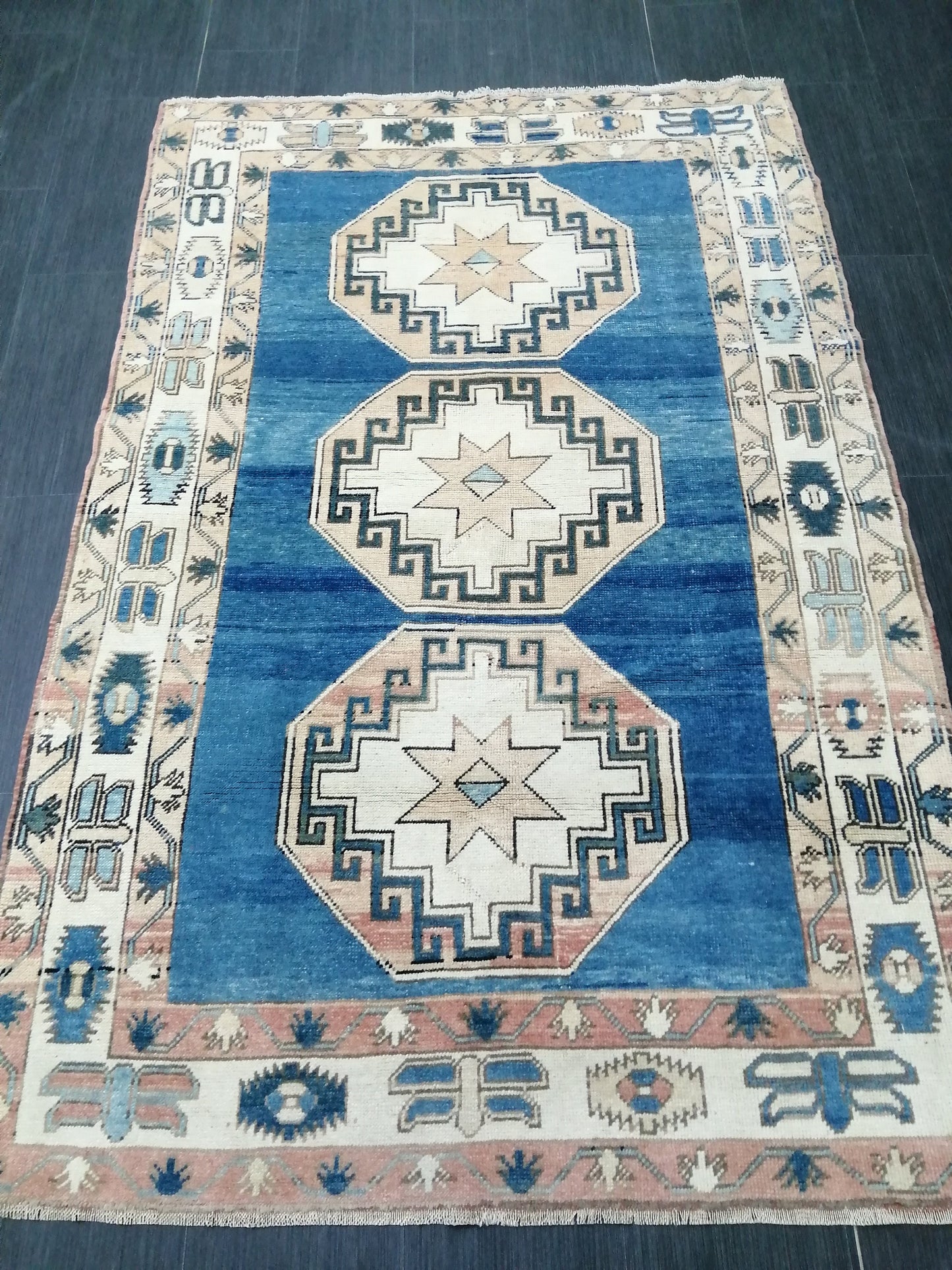 Blue Wool Rugs, 6.5 x 4.2 Vintage Hand Made Rug, Oushak Rug, Turkish Rug, Farmhouse Rug, Vintage Rug, Wool rug Oriental Rug