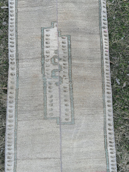 Turkish patchwork runner rug 2'2x11 neatural runner rug, vintage oushak rug, kitchen runner rug,hallway runner vintage runner rug