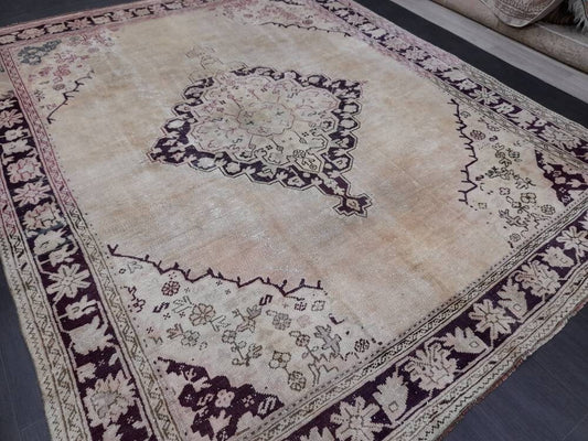 ANTIQUE OushakRug Muted Turkish Wool Rug Vintage 8x10 Rug Persian Rug Muted Oriental Rug Wool Purple Hand Knotted Rug