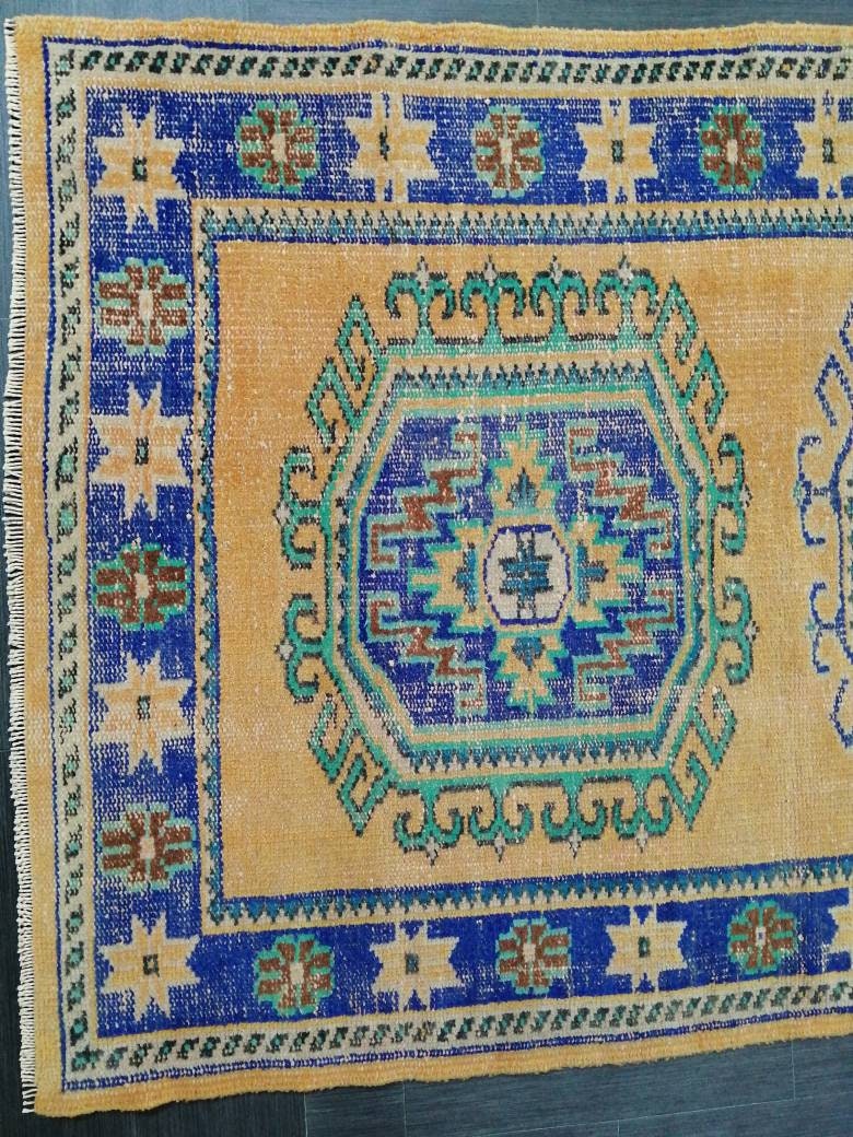 Vintage Runner Rug, 4 X 12.3 Muted Oushak Rug, Turkish Runner Rug , Yellow Persian Rug Runner Turkish Rug, Vintage Rug Oriental Rug 4x12