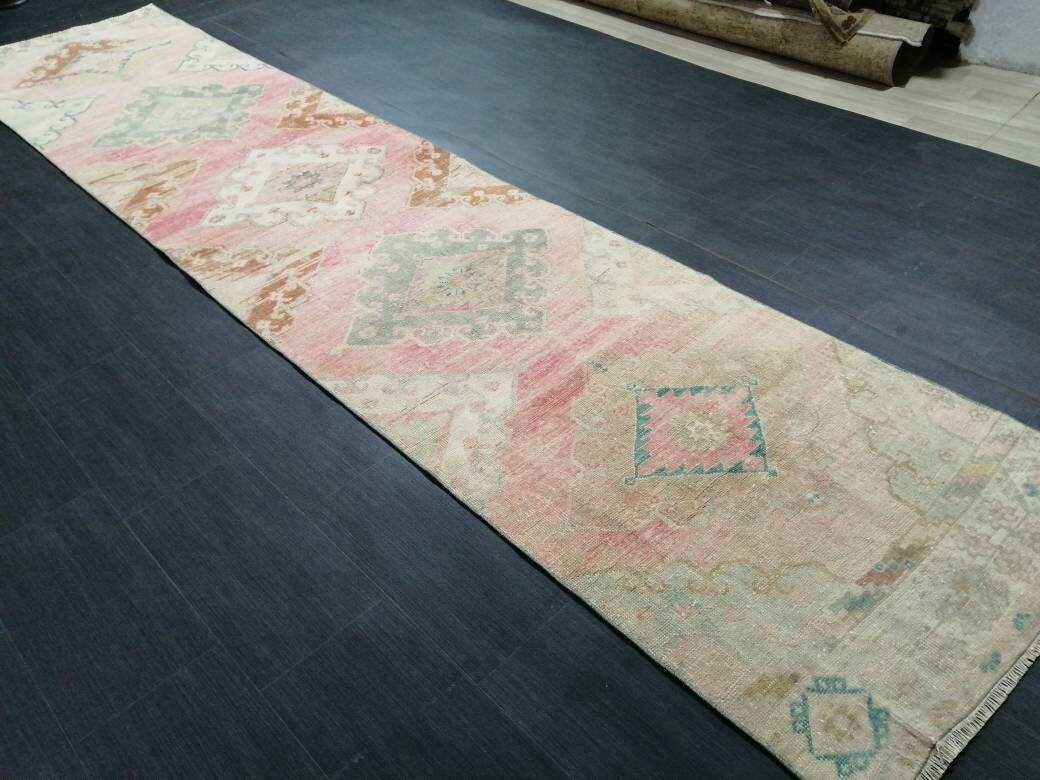 Muted Oushak Runner Rug 3 x 13.2 Turkish Runner Rug Vintage Runner Rug Hallway Runner Rug Muted Kitchen Runner Rug Muted Persian Runner