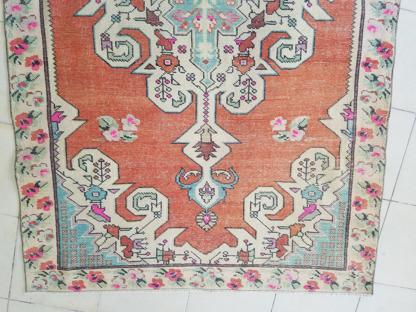 Oushak turkish rug, vintage rug, turkish area rugs, floor rug 7'4"x 4'4"