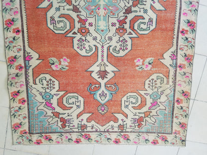 Oushak turkish rug, vintage rug, turkish area rugs, floor rug 7'4"x 4'4"