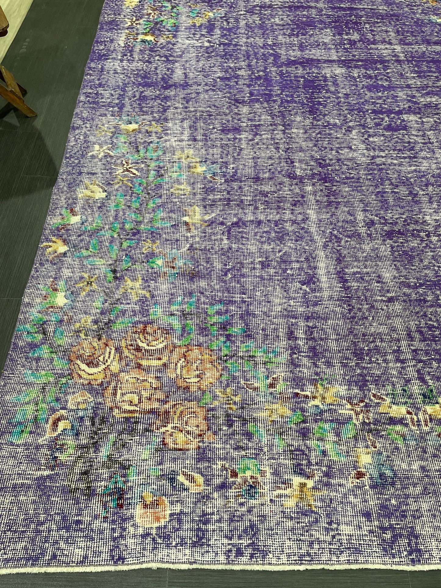 Vintage Rug 7 x 10.8 TURKISH Handmade Rug Violet Purple Vintage Hand Knotted Rug Distressed Persian Rug Oushak Rug, Wool Rug