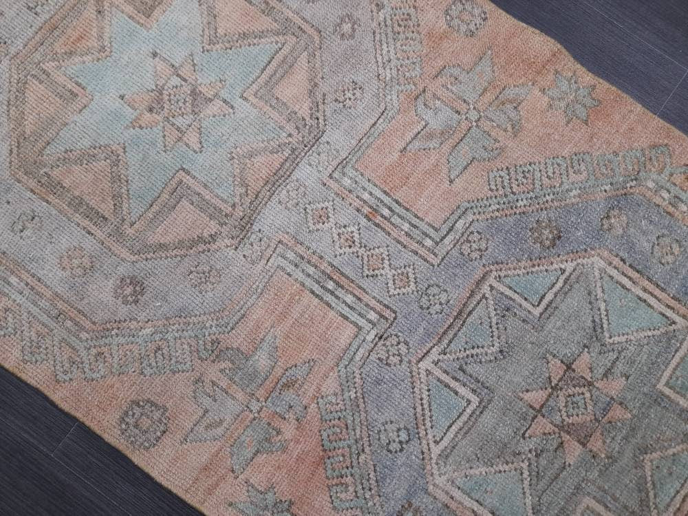 Vintage Runner Rug Muted Turkish Runner Rug 2.5 x 10 Oriental Runner Rug Hallway Runner Kitchen Runner Rug Wool Runner Rug Star Runner Rug