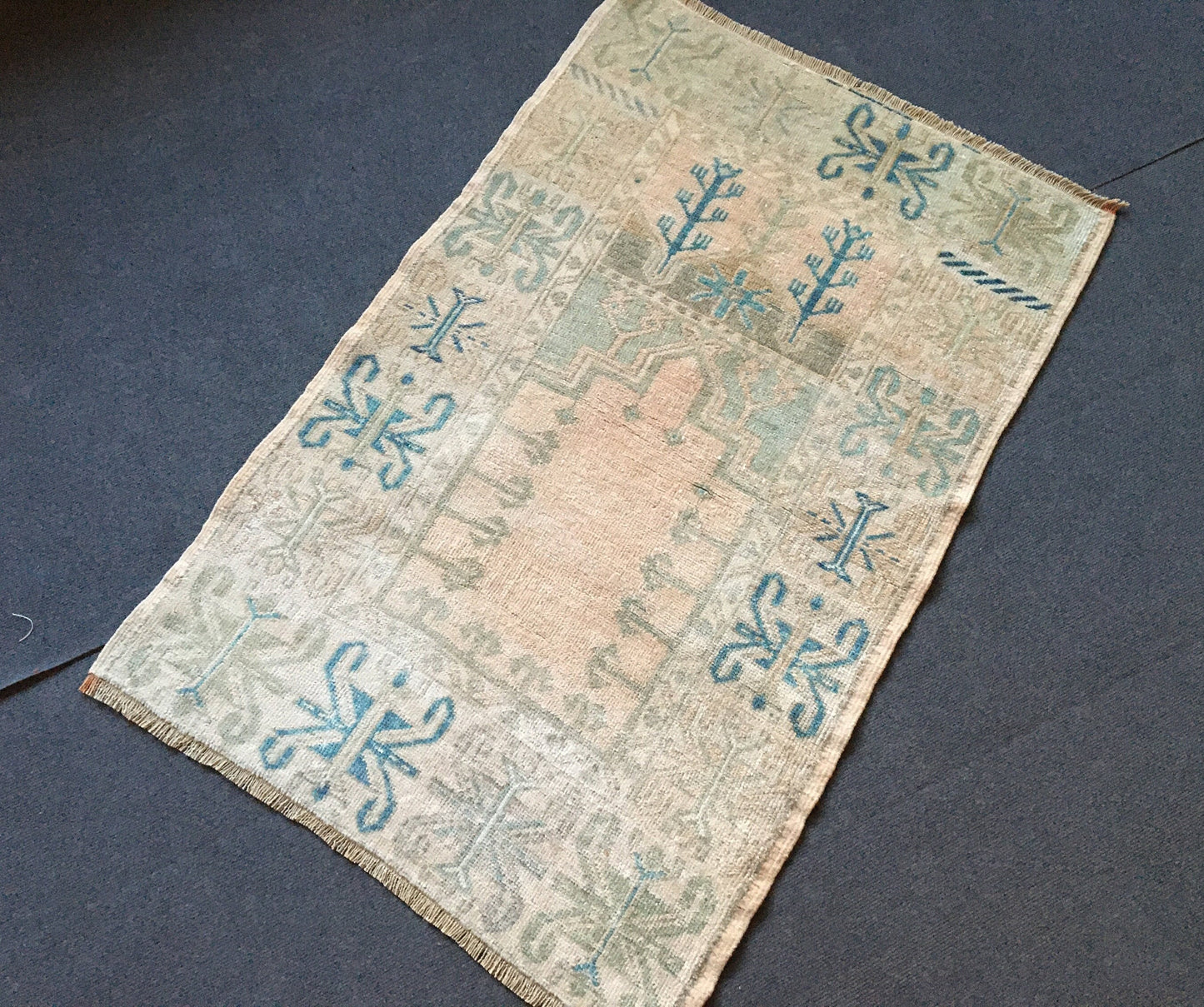 3x4 feet large turkish floor rug, handmade natural teal mini area rug, oushak bedroom rug, living room wide rug,kitchen floor wool brown rug