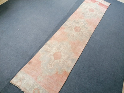 Faded turkish runner rug, 12'3x2'8, soft runner rug, pastel vintage oushak runner rug, kitchen runner rug,hallway runner rug
