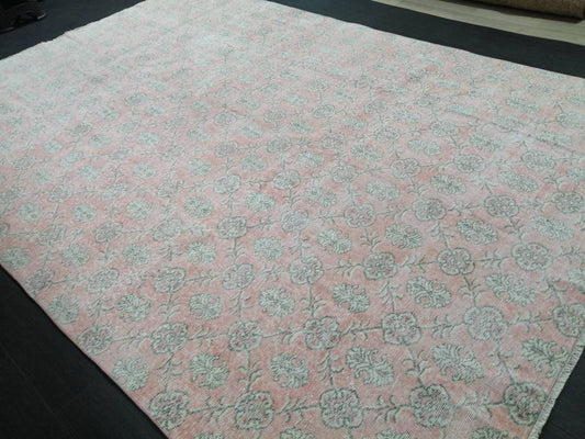 Large Vintage RUG TURKISH Rug 10.5 x 7 Pink Vintage Persian Rug Vintage Oriental Rug Wool Oushak Rug Hand Made Rugs Vintage Turkish Rug