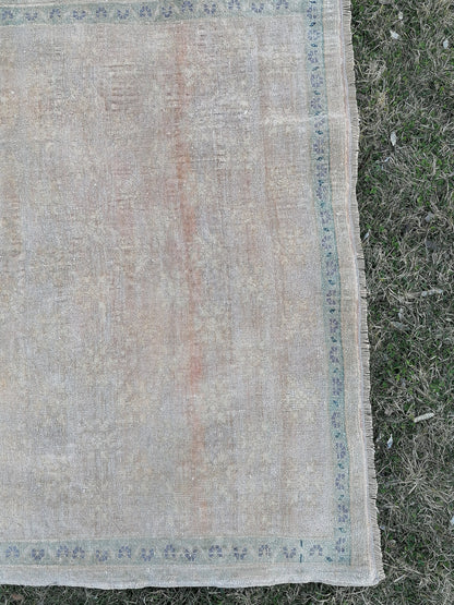 Turkısh neatural muted rug, vıntage wool rug 4'2x6'4 oushak hand made rug