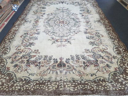 7x10 feet large oushak wool rug, turkish handmade oversize area rug, muted living room rug, vintage dining room wool rug,kids room large rug