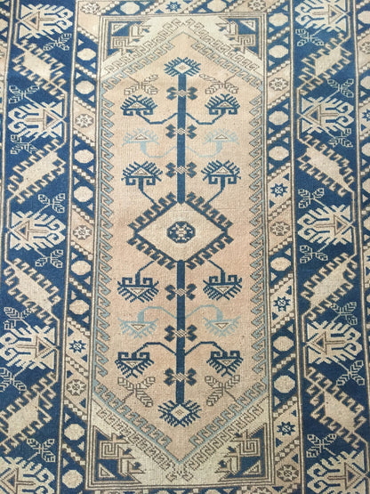 4x6 feet wool turkish kitchen floor wide rug, handmade oushak muted blue bedroom area rug, vintage living room large rug, laundry area rugs