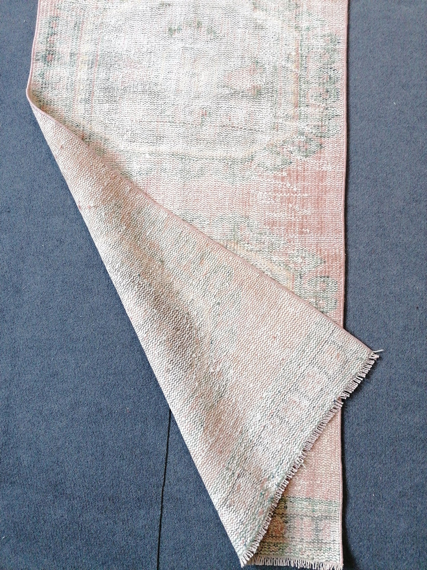 11'7x2'9 distressed oushak turkish runner rug, turkish rug , runner rug,vintage rug,kitchen rug,vintage oushak rug, vintage anatolian rug