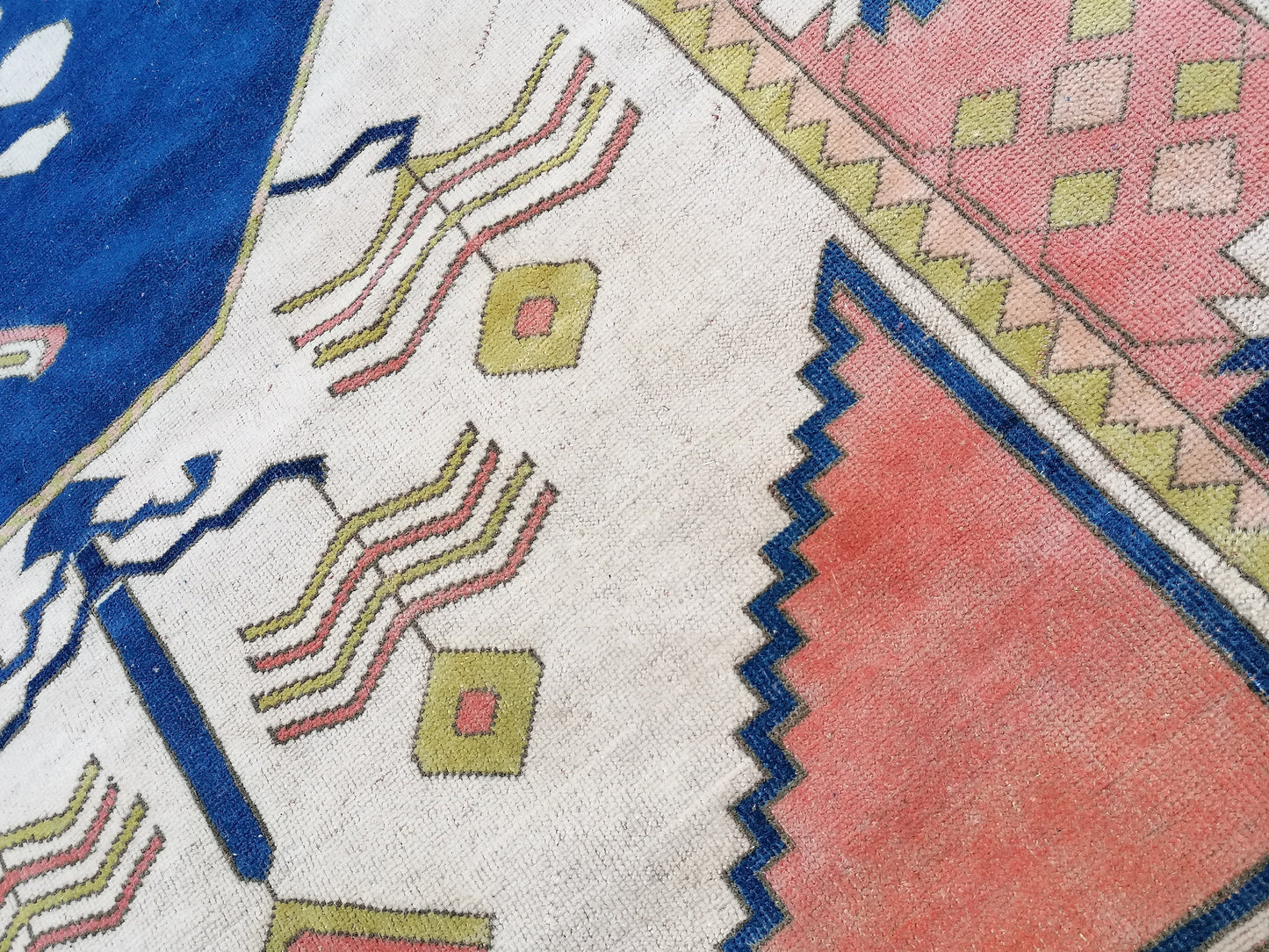 7'2x11 oushak wool rug, large turkish blue rug, vintage hand made rug, living room rug kitchen rug, vintage bohemian rug