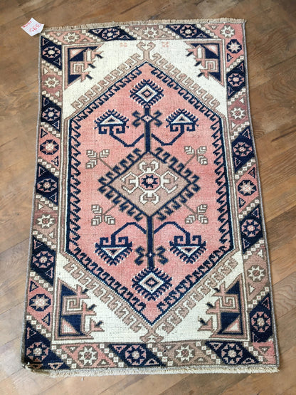 2x4 feet muted vintage middle rug, handmade etnique kitchen area rug, turkish  mini runner rug,oushak blue bedroom rug, kids wool small rugs