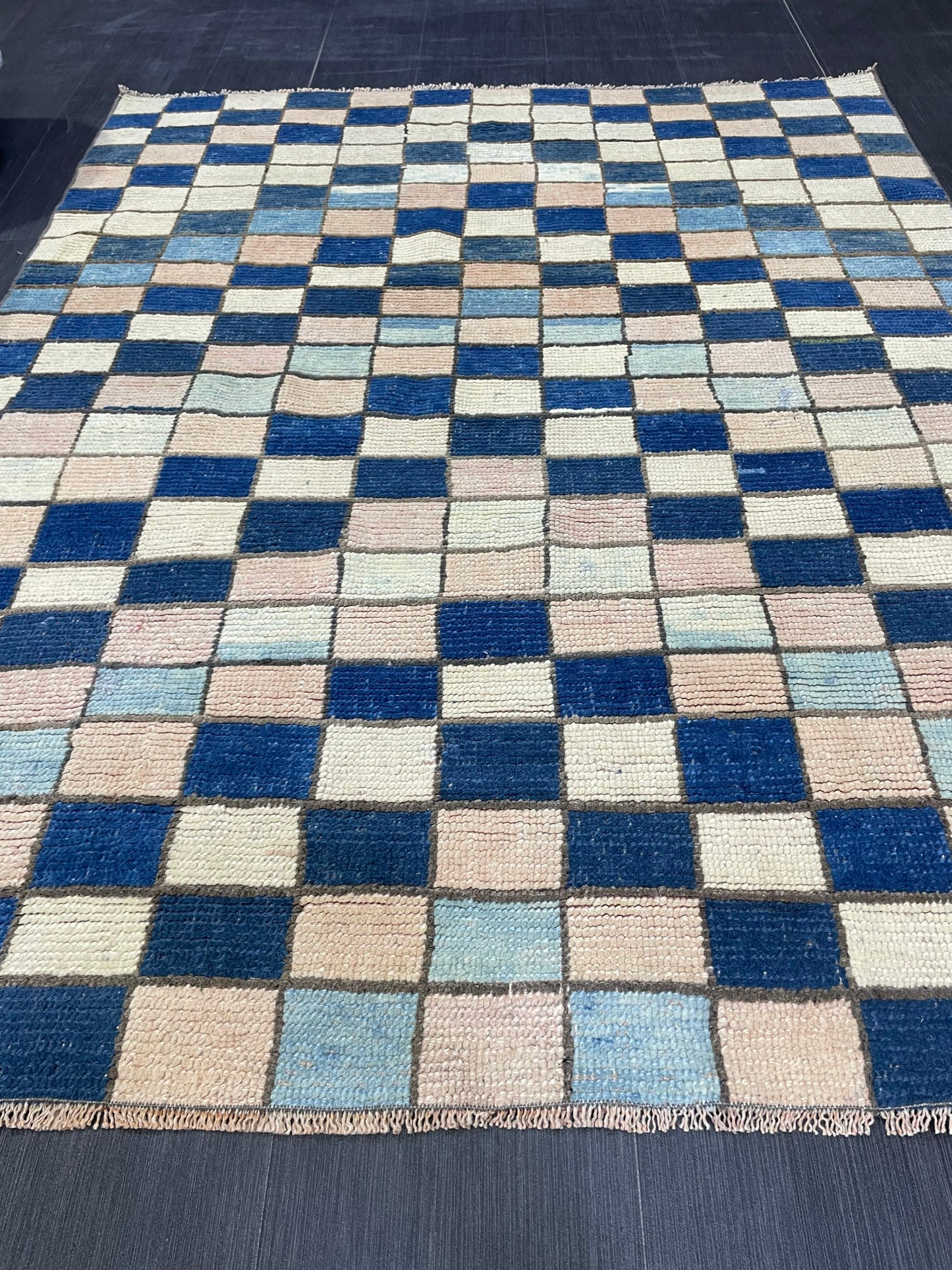 Persian Rug, Vintage 4.7 x 5.10 Rug, Navy Blue Hand Knotted Rug, HANDMADE Rug, Geometric Turkish Rug, Oushak Rug, Oriental Rug, Wool Rug