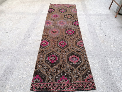 3x10 feet handmade vintage runner, turkish entryway runner rug, oushak kitchen floor long runner, living room area runner, wool faded rugs
