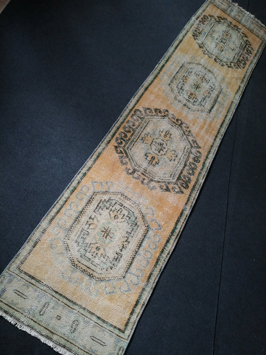 11.8 x 2.7 Muted Oushak Runner Rug Turkish Runner Rug Vintage Runner Rug Hallway Runner Rug Kitchen Runner Rug Wool Runner Rug