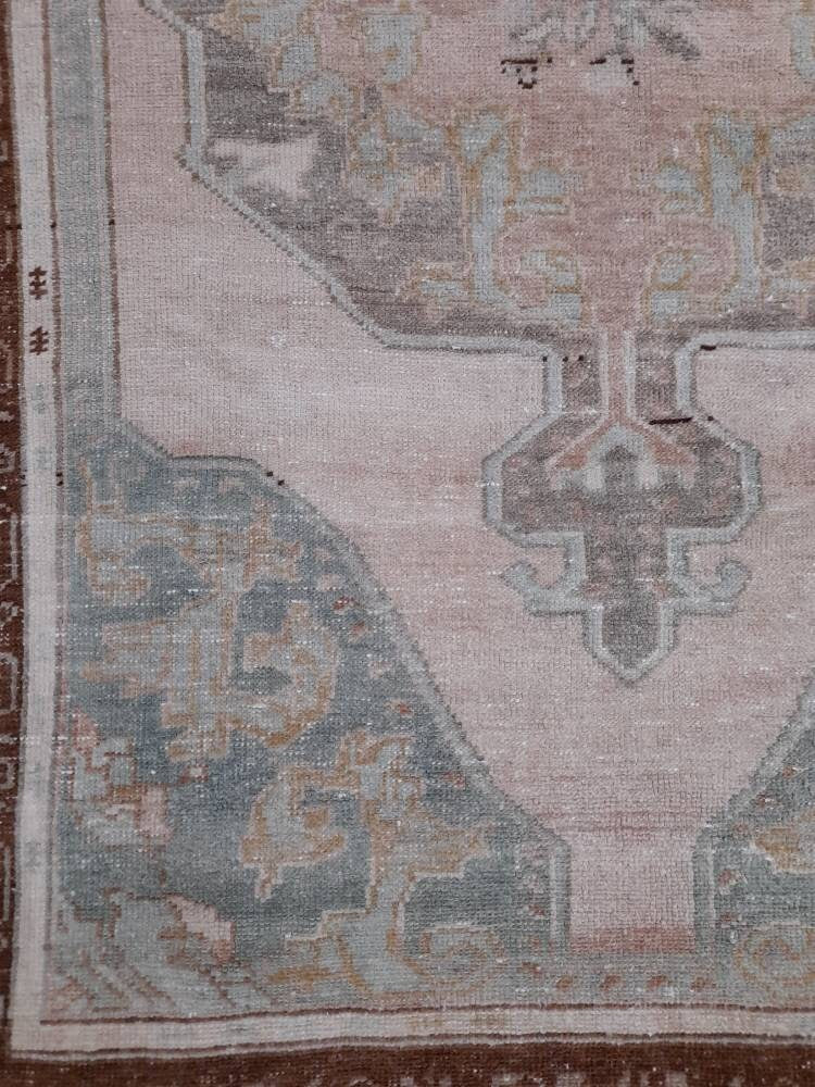Wool Oushak Rug Vintage 4 x 6.4 Rug Muted Vintage Runner Rug Wool Oriental Rug Hand Made Rugs Vintage Turkish Rug Muted Persian Wool Rug