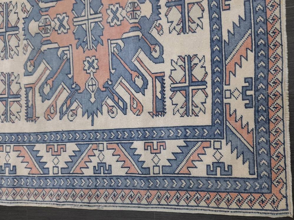 Blue Vintage Rug Hand Made Rug 4.6 x 6.5 Oushak Rug Rustic Rug ORIENTAL Rug Turkish Rug Vintage Persian rug