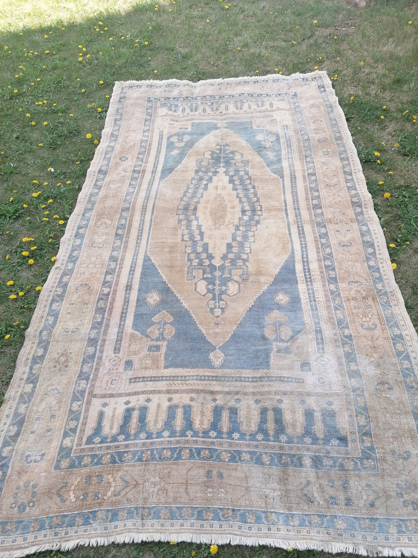 Oushak wool rug 5'4x9'7 turkish anatolian rug, vintage hand made rug, large living room rug kitchen rug, vintage bohemian rug