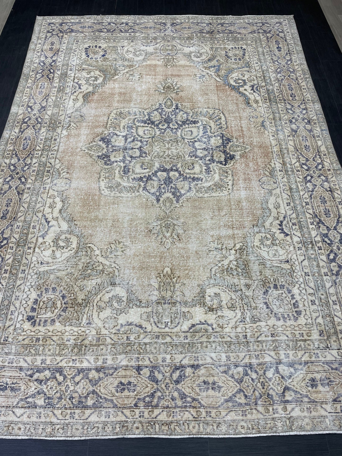 Muted Persian RUG 7.4 x 10.7 Turkish Oushak Rug Vintage Large Rug Vintage Rug Wool Muted Distressed Rug Handmade Rug Hand Knotted Rug