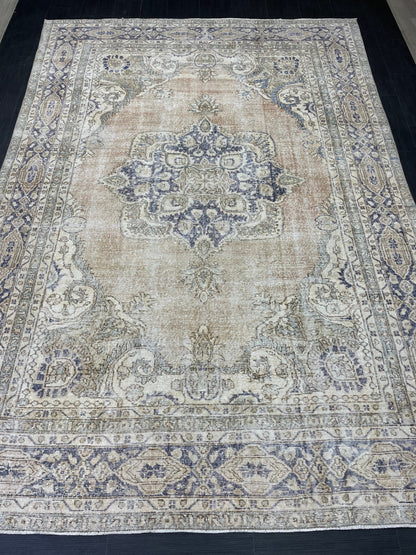 Muted Persian RUG 7.4 x 10.7 Turkish Oushak Rug Vintage Large Rug Vintage Rug Wool Muted Distressed Rug Handmade Rug Hand Knotted Rug