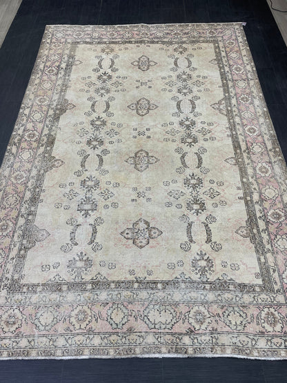 Vintage Rug 6.9 x 10.3 Vintage Persian Rug Muted Wool Oriental Rug Blue Hand Made Rugs Blue Distressed Turkish Rug Antique Rug