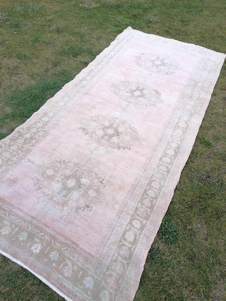 Muted vintage runner, oushak runner wool runner 5'2x12 handmade hallway runner, kitchen vintage anatolian rug