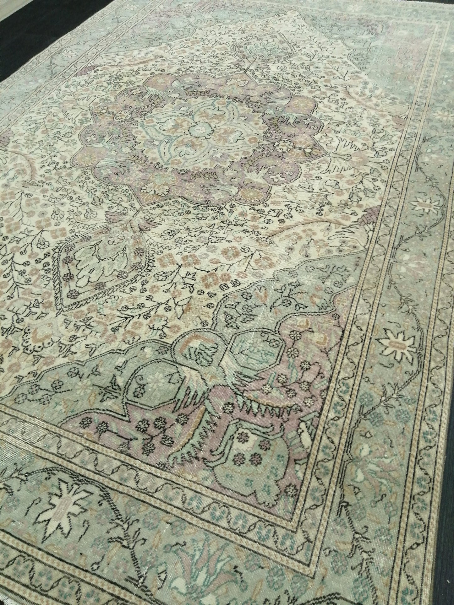 Muted OUSHAK RUG 6.2 x 9.3 TURKISH Rug Vintage Oushak Rug Muted Vintage Rug Wool Oushak Rug Hand Made Rugs Vintage Turkish Rug