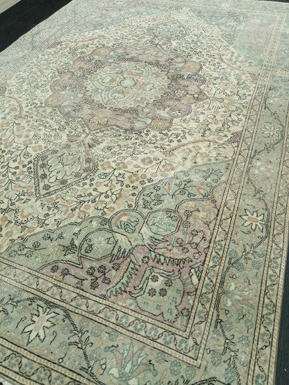 Muted OUSHAK RUG 6.2 x 9.3 TURKISH Rug Vintage Oushak Rug Muted Vintage Rug Wool Oushak Rug Hand Made Rugs Vintage Turkish Rug