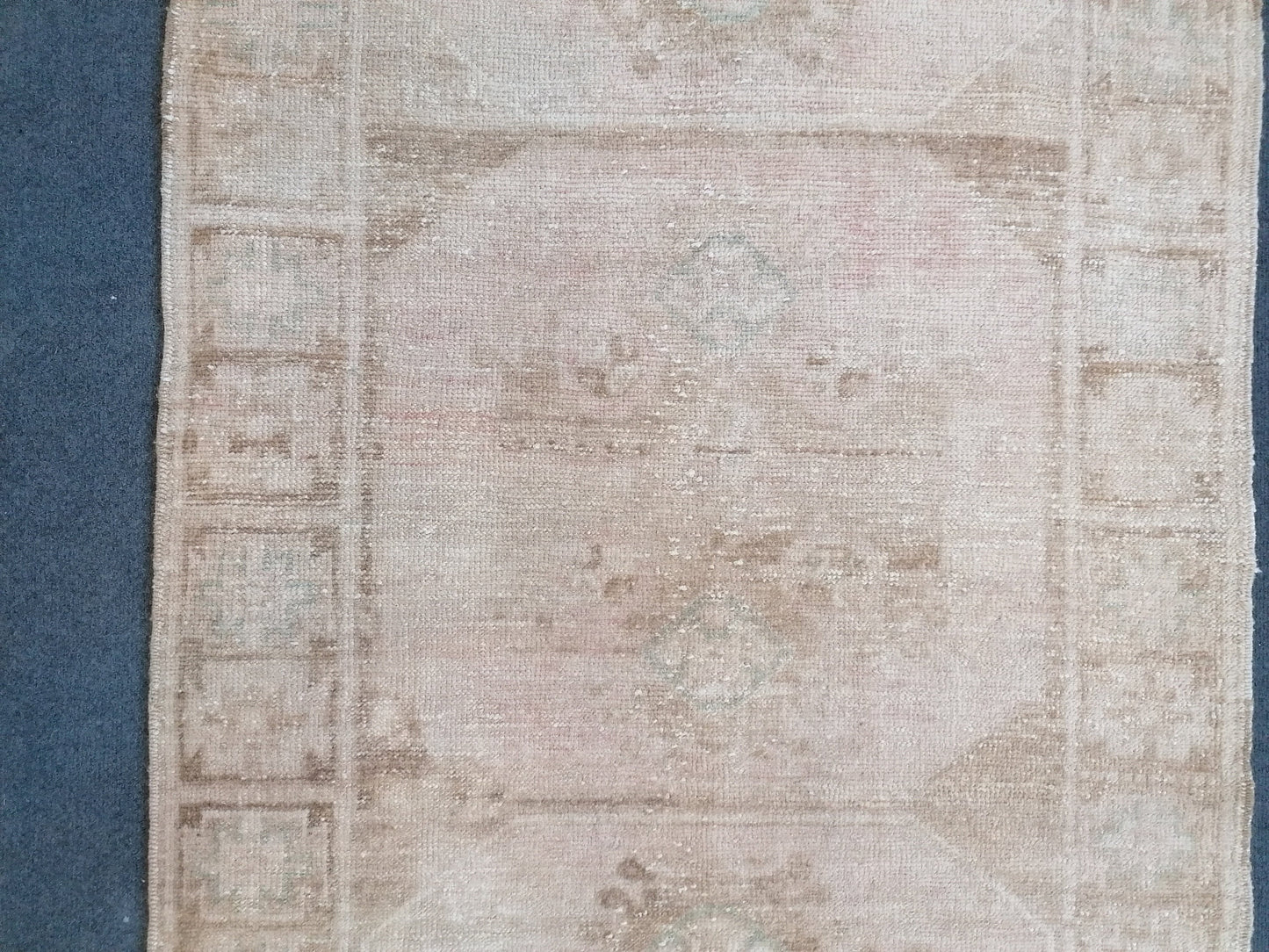 Neutral vintage rug, oushak rug, 3'2x9'2 hallway handmade rug