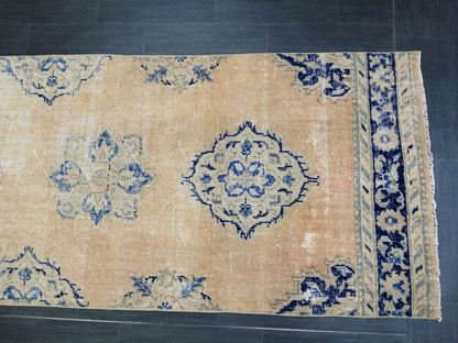 3 x 12  Blue Oushak Runner Rug Turkish Runner Rug Vintage Runner Rug Hallway Runner Rug Kitchen Runner Rug Wool Runner Rug Wool Oushak Rug