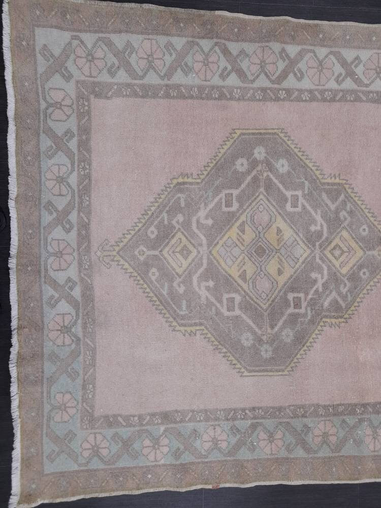 Muted Vintage Runner Rug 4.7 x 11 Muted Hallway Runner Rug Kitchen Runner Rug Muted Wool Runner Rug Muted Oushak Rug Turkish Runner Oriental