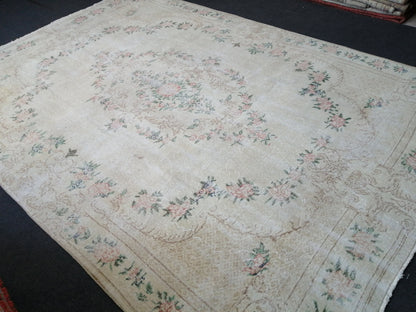 7x10 OUSHAK RUG TURKISH Muted Rug Vintage Distressed Oriental Rug Vintage Persian Rug Wool Floral Rug Hand Made Rug Vintage Turkish Rug