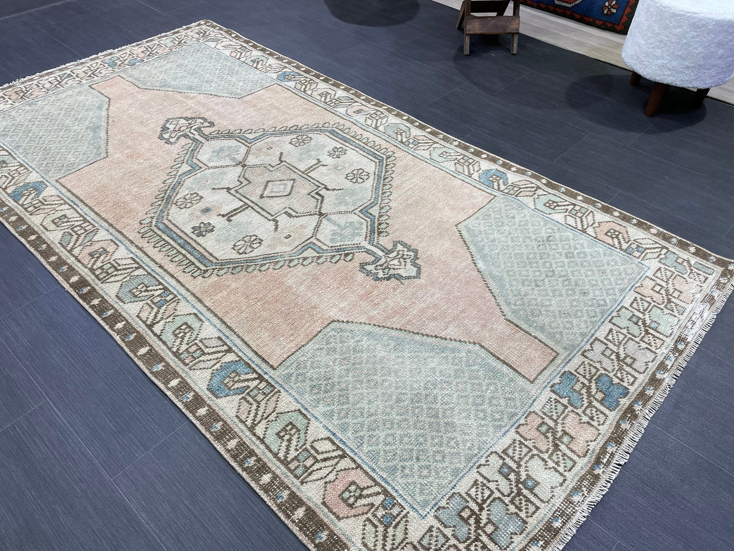 Handmade Rug, Hand Knotted 3.8 x 7 Rug, Oushak Rug, Rustic Rug, Bohemian Rug, Turkish Rug, Antique Rug, Vintage Rug, Wool rug