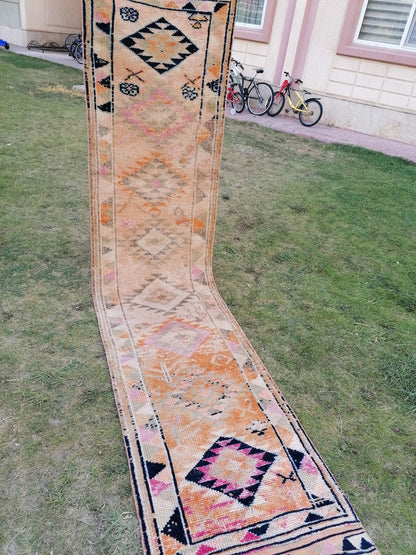 Vintage turkish runner rug, vintage runner rug, 2'9x11'9 hand made wool rug, kitchen rug, hallway runner rug,