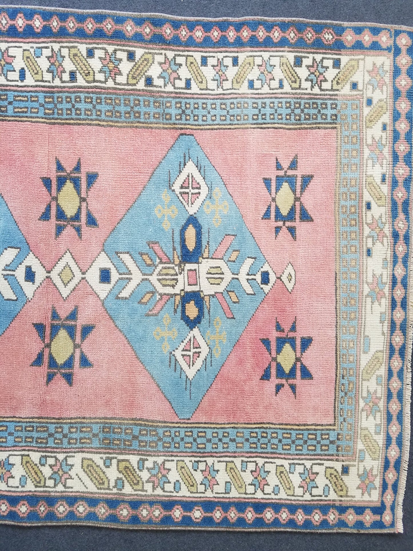 Blue vintage wool rug. pink turkish oushak rug 3'10x5'7 bohemian rug, living room rug, handmade wool rugs