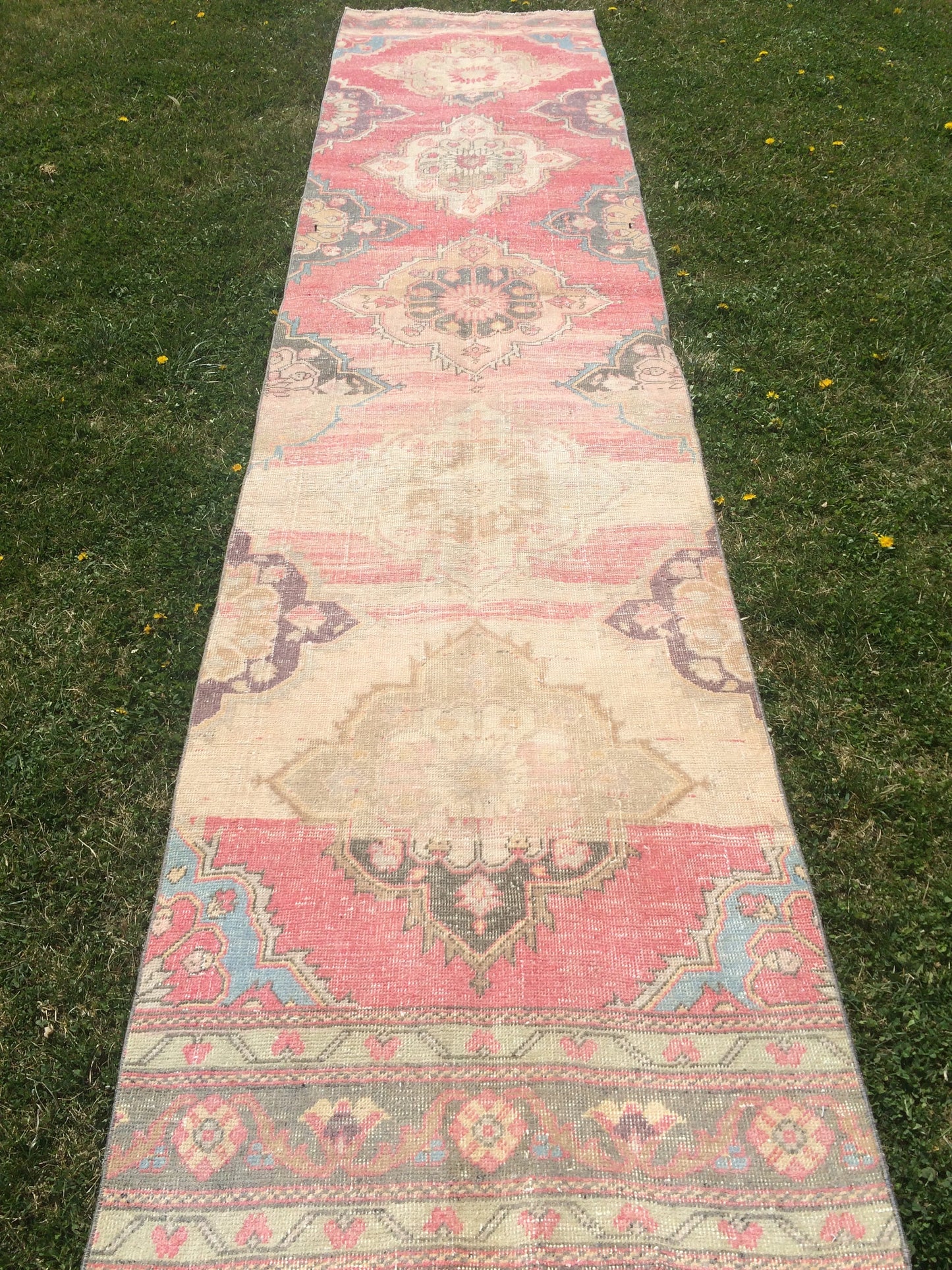 13 x 3 VINTAGE RUNNER Rug, Muted Vintage Turkish Runner Rug, Oushak Runner Rug, Hand woven Rug, High Quality wool runner Rug,3x13 Runner