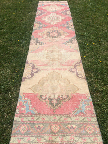 13 x 3 VINTAGE RUNNER Rug, Muted Vintage Turkish Runner Rug, Oushak Runner Rug, Hand woven Rug, High Quality wool runner Rug,3x13 Runner