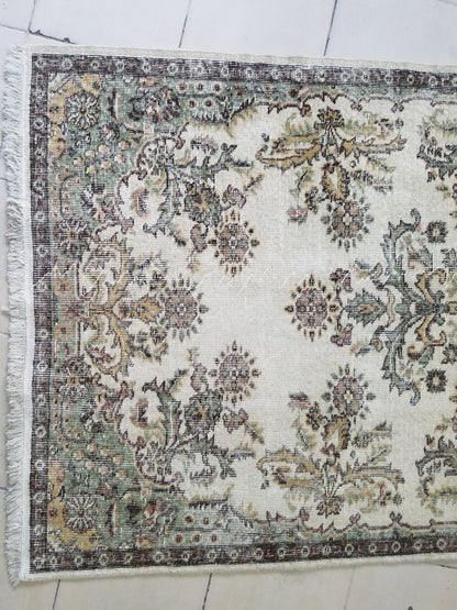 Turkish oushak rug, earth tone rug, pastel color rug, ethnic motif, minimalist rug traditional turkish design 7'x3'11" feet