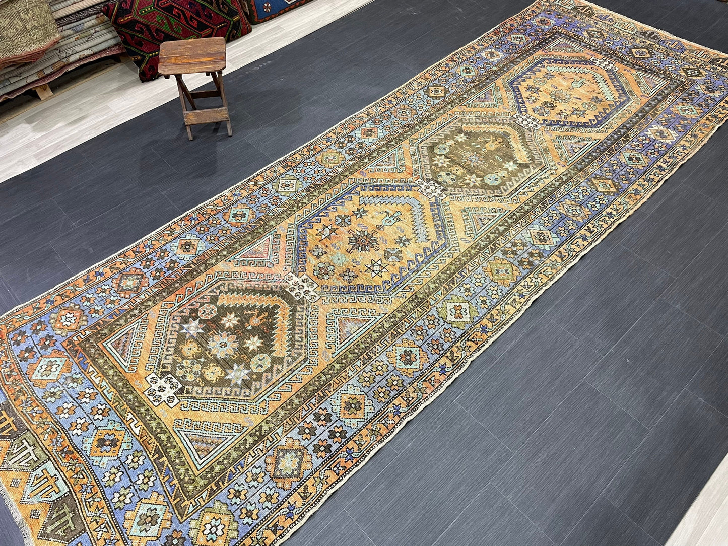 WOOL Oushak Runner Rug Turkish 4.4 x 12.4 Runner Vintage Runner Rug Hallway Runner Rug Kitchen Runner Rug Wool Runner Rug Wool Hand Knotted