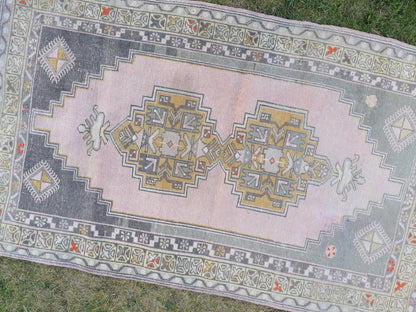 4x6.5 feet oushak turkish bathroom rug, vintage handmade wool rug, kitchen area medium size rug, living room rug, laundry rug,faded blue rug