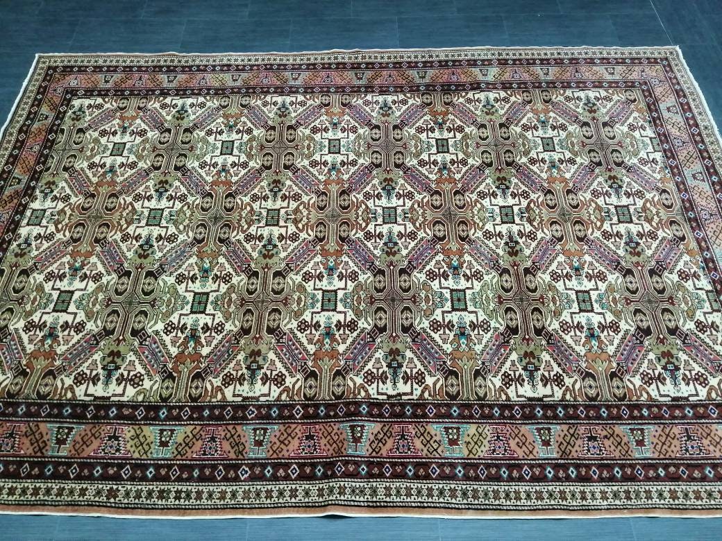 Quality Vintage Rug 6.3 x 9.3 HAND MADE Rug Muted Vintage Turkish Rug Oushak Rug Turkish Oushak Rug, Oushak Rug, Wool Rug Fine Hand Knotted