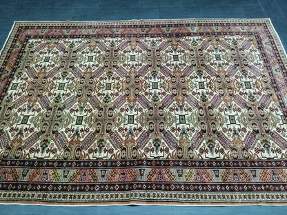 Quality Vintage Rug 6.3 x 9.3 HAND MADE Rug Muted Vintage Turkish Rug Oushak Rug Turkish Oushak Rug, Oushak Rug, Wool Rug Fine Hand Knotted