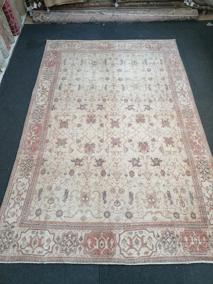 Vintage rug 6'10x10'4 large turkish rug, pastel vintage turkish rug, oushak hand made wool rug, large living room rug, bohemian rug